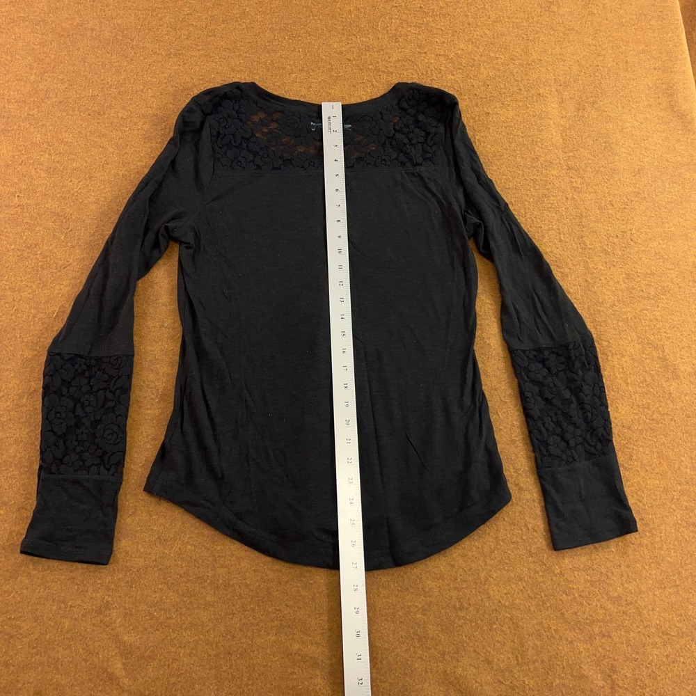 Maurices Womens Large Black Lace Shoulder Sleeve Cotton Modal Long Sleeve Top - Picture 8 of 10